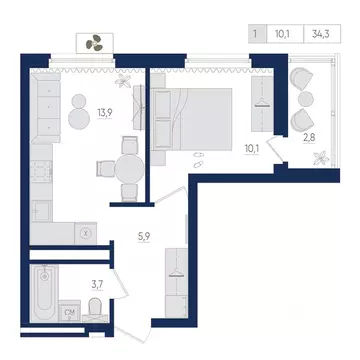 1-к кв. Башкортостан, Уфа бул. Яркий (34.3 м)