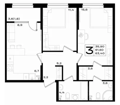 2-к кв. Ростовская область, Аксай просп. Аксайский (63.4 м)
