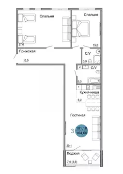 3-к кв. Крым, Керчь Белый город жилой комплекс (104.6 м)