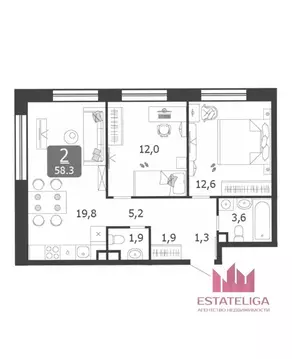 2-к кв. Москва 3-я оч., Шагал жилой комплекс, к9 (58.3 м)