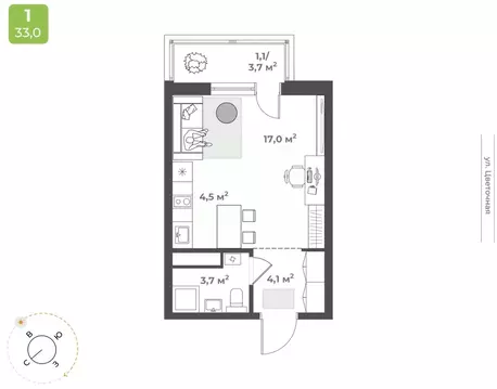 Студия Тверская область, Тверь Соминка мкр,  (30.4 м)