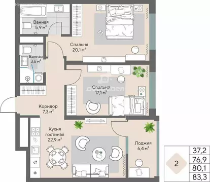 2-комнатная квартира: Екатеринбург, Нагорная улица, 16 (76.4 м)