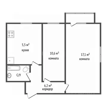 2-к кв. Башкортостан, Уфа просп. Октября, 142/4 (43.2 м)