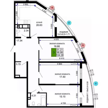 3-к кв. Краснодарский край, Краснодар Воронежская ул., 47/14 (103.45 ...