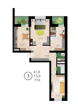 3-к кв. Воронежская область, Воронеж ул. Рокоссовского, 47 (77.4 м)