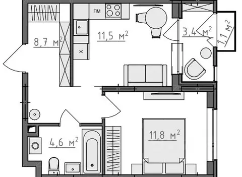 1-к кв. Владимирская область, Владимир Сновицы-Веризино мкр,  (38.63 ...