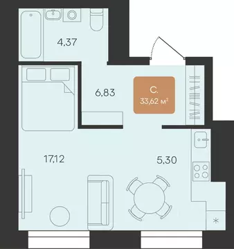 Студия Ямало-Ненецкий АО, Новый Уренгой Уютный мкр,  (33.62 м)