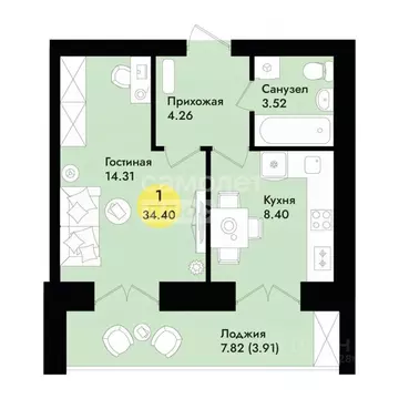 1-к кв. Марий Эл, Йошкар-Ола ул. Соловьева, 21 (34.4 м)