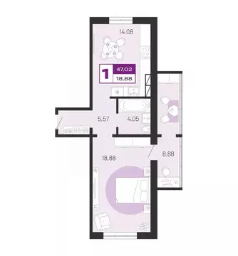 1-к кв. Брянская область, Брянск Литейная ул., 67 (47.02 м)