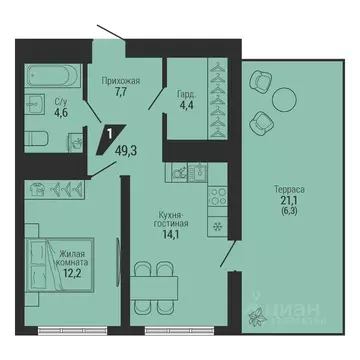 1-к кв. Свердловская область, Екатеринбург Вторчермет жилрайон,  (49.3 ...