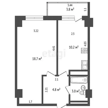 1-комнатная квартира: Якутск, улица Билибина, 20/1 (36.7 м)