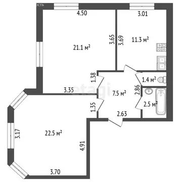 2-комнатная квартира: Бугры, Школьная улица, 11к2 (61 м)