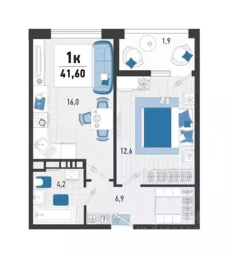1-к кв. Краснодарский край, Новороссийск ул. Матвейкина, 1Ак4 (41.75 ...