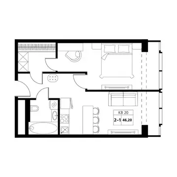 2-к кв. Краснодарский край, Краснодар Северная ул., 269/3 (46.2 м)