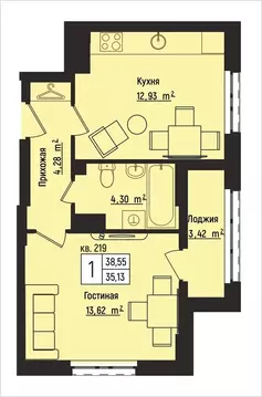 1-комнатная квартира: Нижний Новгород, Литературная улица, 5 (38.55 м)