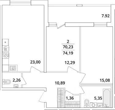 2-к кв. Санкт-Петербург Кубинская ул., 82к3с1 (74.5 м)