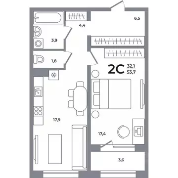 2-к кв. Новосибирская область, Новосибирск Беловежский мкр,  (53.5 м)