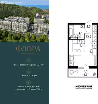 1-комнатная квартира: Сочи, улица Искры, 66/9к8 (25.8 м)
