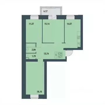 3-к кв. Красноярский край, Красноярск ул. Светлова, 12 (78.27 м)