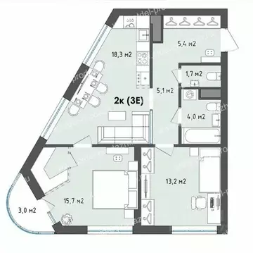 2-к кв. Воронежская область, Воронеж бул. Содружества, 1 (64.9 м)