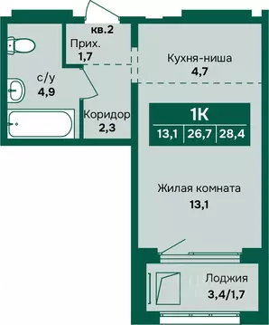 1-к кв. Алтайский край, Барнаул Камчатка жилой комплекс (28.4 м)