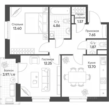 2-к кв. Татарстан, Казань Счастье в Казани жилой комплекс (56.5 м)