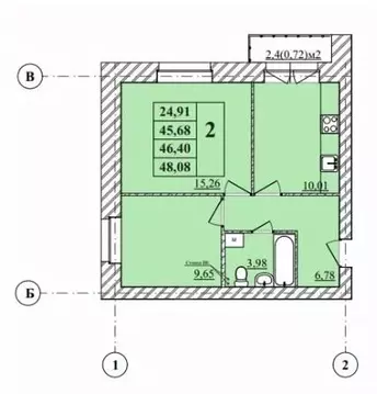 2-к кв. Ярославская область, Ярославль Тверицкая наб., 54Ак2 (48.08 м)