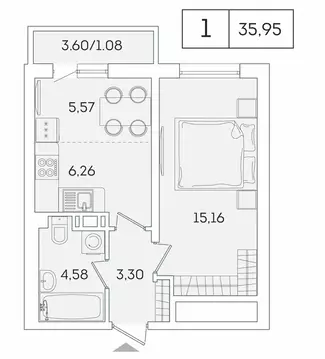 1-комнатная квартира: Мурино, Графская улица, 6к4 (34.7 м)
