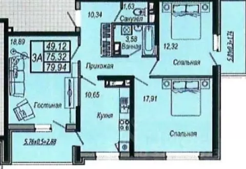3-к кв. Краснодарский край, Краснодар Стахановская ул., 1/5 (79.94 м)