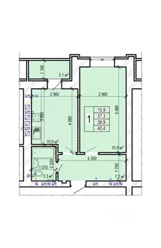 1-к кв. Саратовская область, Энгельс ул. Колотилова, 100 (40.4 м)