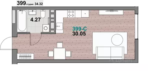 1-к кв. Калининградская область, Зеленоградск ул. Гагарина (34.32 м)