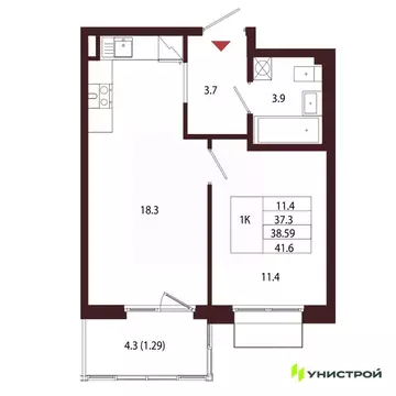 1-к кв. Санкт-Петербург, Санкт-Петербург, Сестрорецк  (38.59 м)