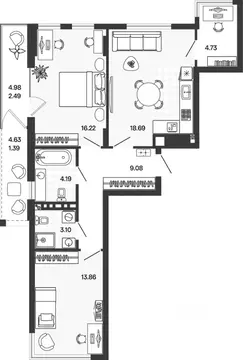 2-к кв. Калининградская область, Гурьевский муниципальный округ, пос. ...