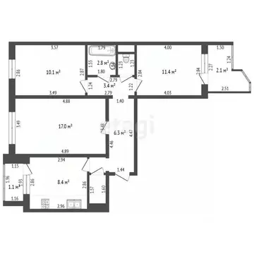 3-к кв. Тамбовская область, Тамбов ул. Рылеева, 100 (62.7 м)