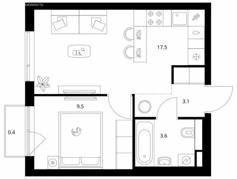 1-комнатная квартира: Москва, Проектируемый проезд № 1286 (34.1 м)