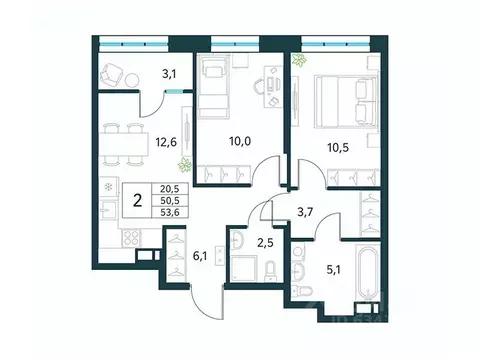 2-к кв. Забайкальский край, Чита Хороший мкр,  (53.6 м)