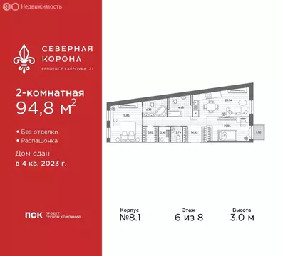 2-комнатная квартира: Санкт-Петербург, набережная реки Карповки, 31к1 ...