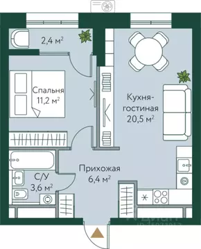 1-к кв. Волгоградская область, Волгоград Новосибирская ул., 74с1 (44.1 ...