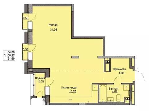 1-к кв. Удмуртия, Ижевск ул. Чехова, 46 (61.69 м)