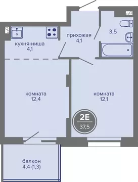 2-к кв. Пермский край, Пермь ш. Космонавтов, 309Ак1 (37.5 м)