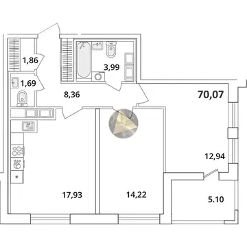 2-комнатная квартира: Санкт-Петербург, Кубинская улица, 82к3с1 (70.07 ...