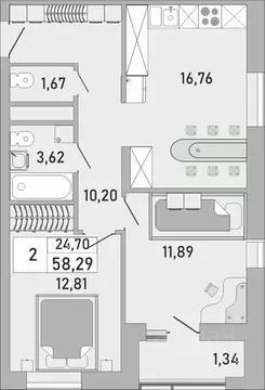 2-к кв. Башкортостан, Уфа Бакалинская ул., 9/1 (58.29 м)