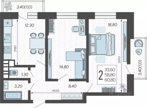 2-к кв. Краснодарский край, Краснодар 9-й километр мкр, ул. ...
