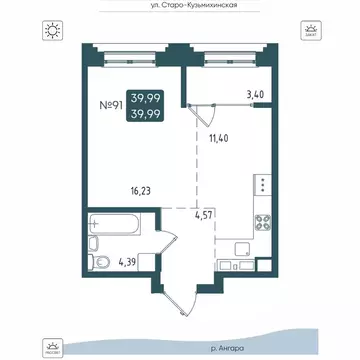 1-к кв. Иркутская область, Иркутск Бродский жилой комплекс (39.99 м)