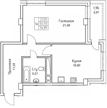 1-к кв. Саха (Якутия), Якутск 11-й кв-л,  (56.89 м)