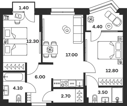 2-к кв. Тульская область, Тула ул. Михеева, 9А (64.2 м)