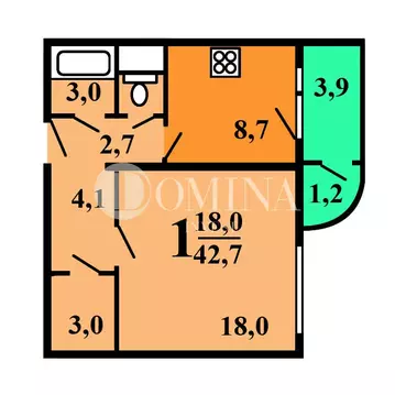 1-комнатная квартира: Балашиха, улица Дмитриева, 20 (42.7 м)