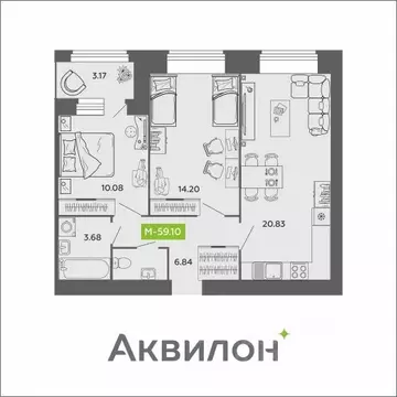 2-к кв. Архангельская область, Архангельск Аквилон Роса жилой комплекс ...