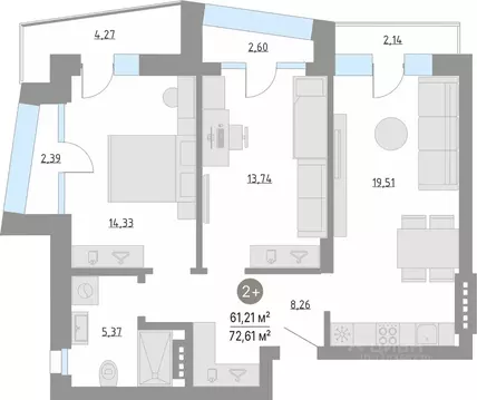 2-к кв. Тюменская область, Тюменский муниципальный округ, с. Кулаково ...
