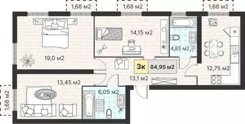3-к кв. Калининградская область, Гурьевский муниципальный округ, пос. ...